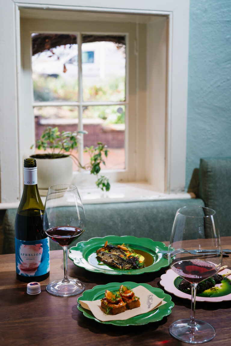 Aphelion wine and Salopian dishes — photograph by Meaghan Coles