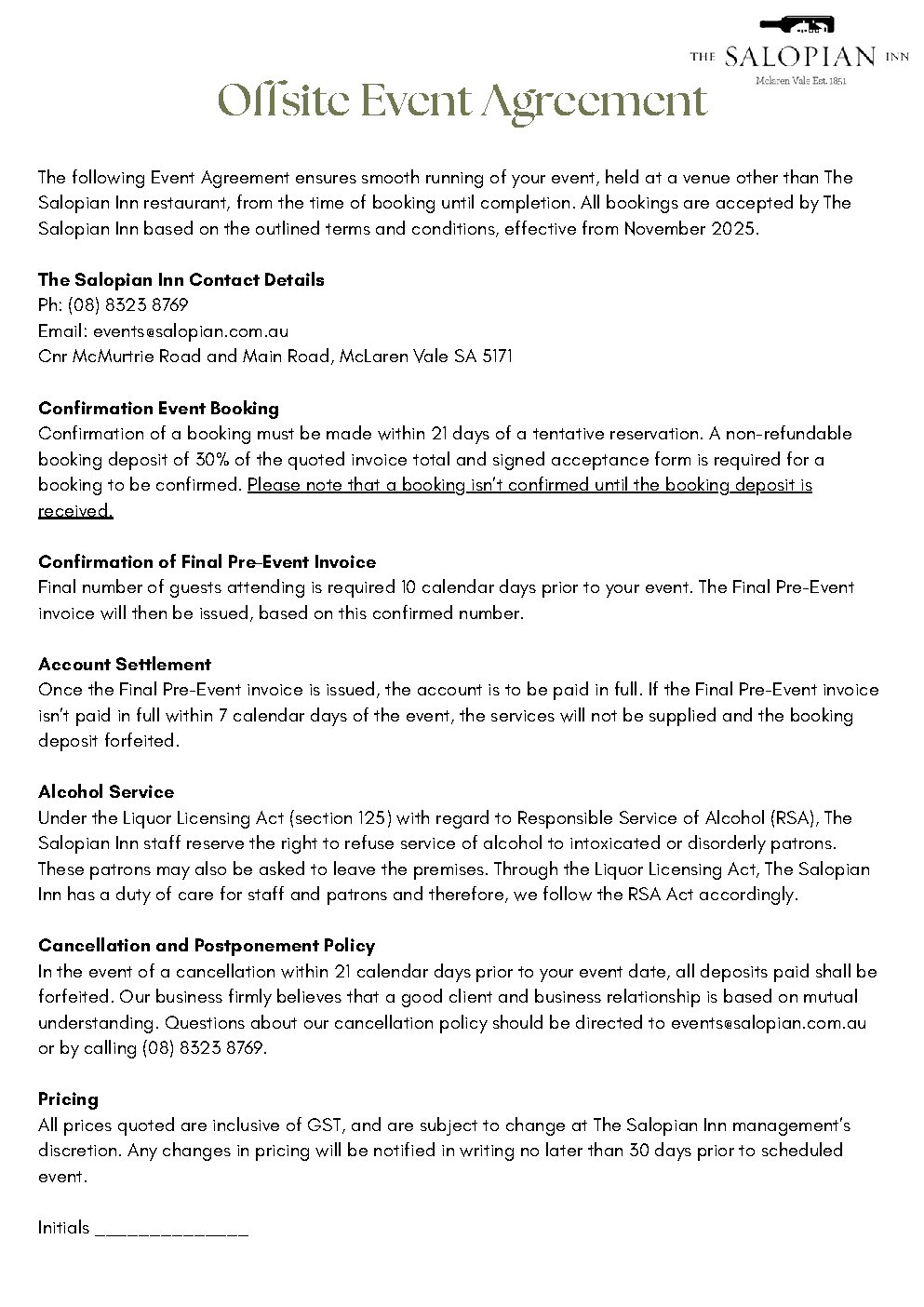 Outside Catering & Events Information Pack — page 21 of 22