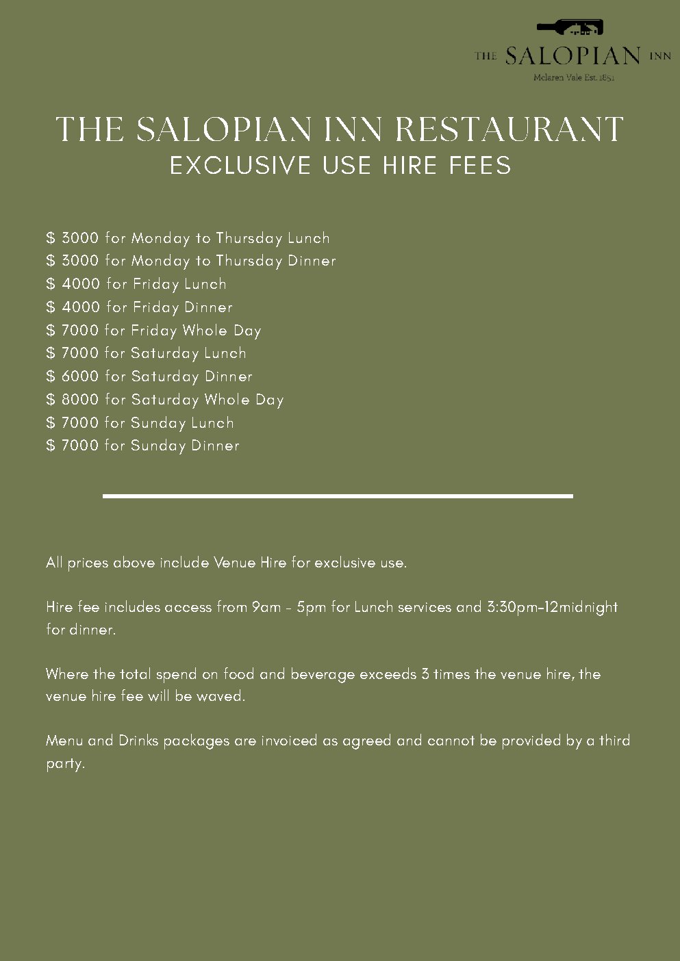 Exclusive Use & Restaurant Hire Information Pack — page 3 of 15