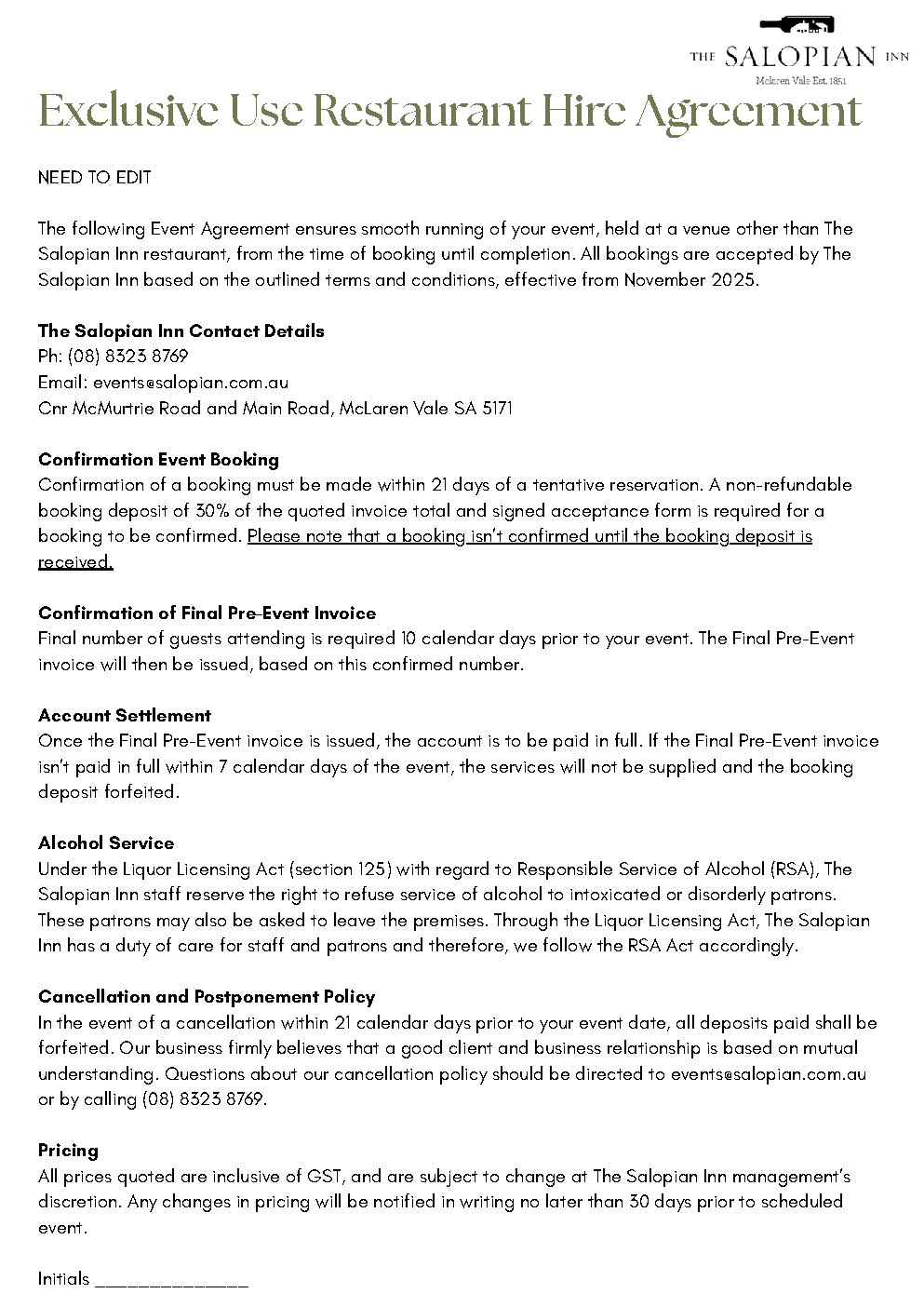 Exclusive Use & Restaurant Hire Information Pack — page 14 of 15