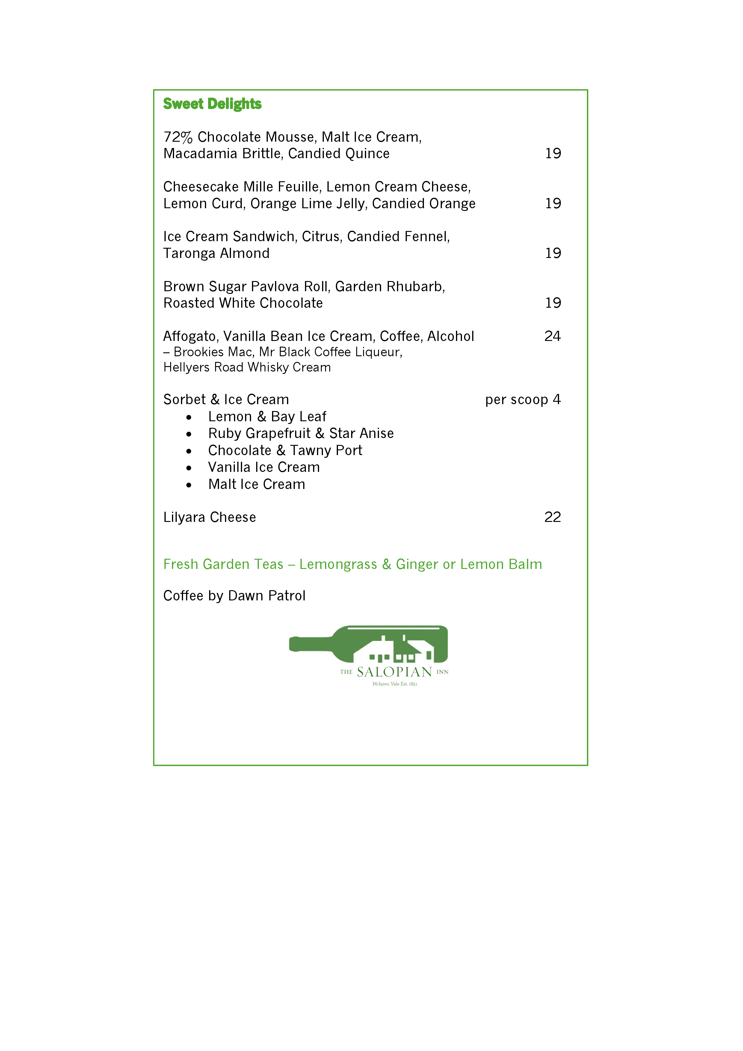 Dessert Menu — page 1 of 1